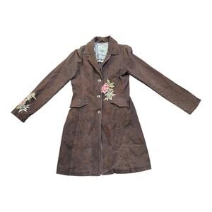 Vintage Paparazzi Embroidered Coat - Vintage Acid Wash Brown Floral Size Medium